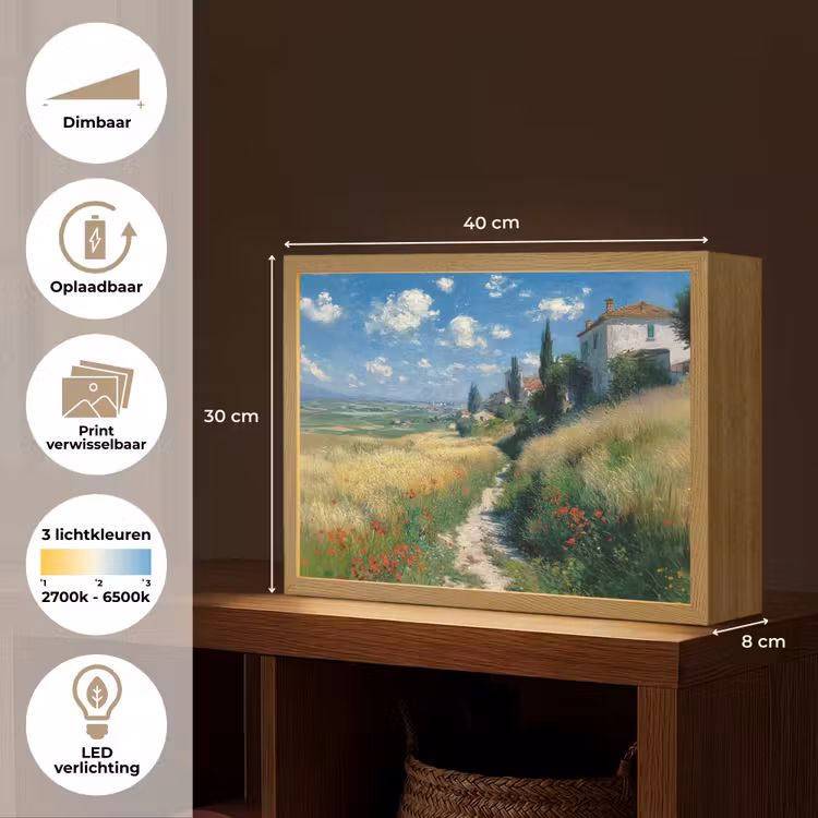 Lightbox - Wandlamp - Zandpad - Huis - Bomen - Grasveld — 10