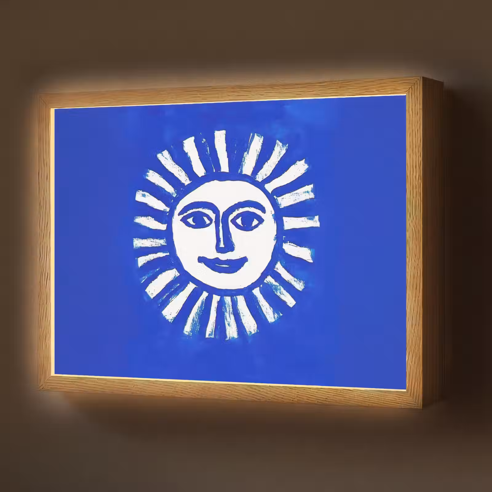 Lightbox - Wandlamp - Zon - Gezicht - Penseelstructuur - Blauw — 1