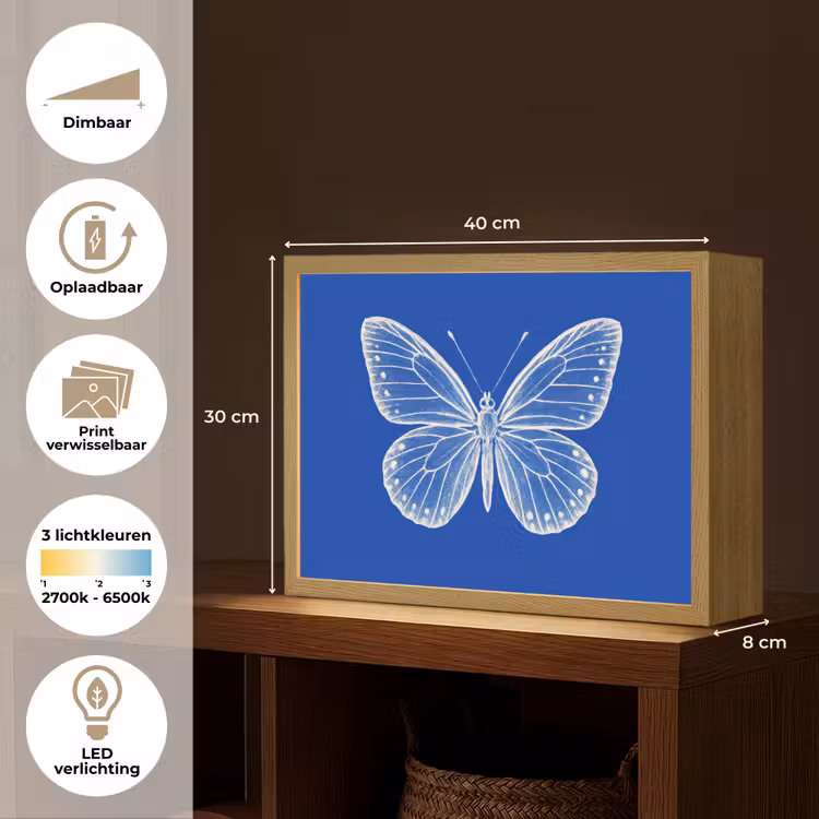 Lightbox - Wandlamp - Vlinder - Wit - Getekend - Stippen — 10