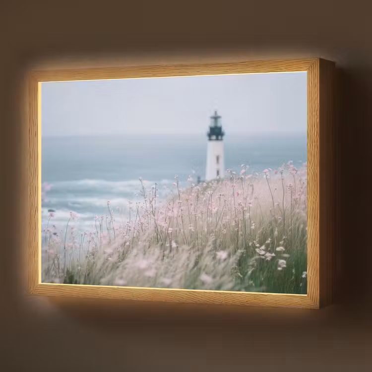 Lightbox - Wandlamp - Vuurtoren - Klif - Zee - Bloemen — 1