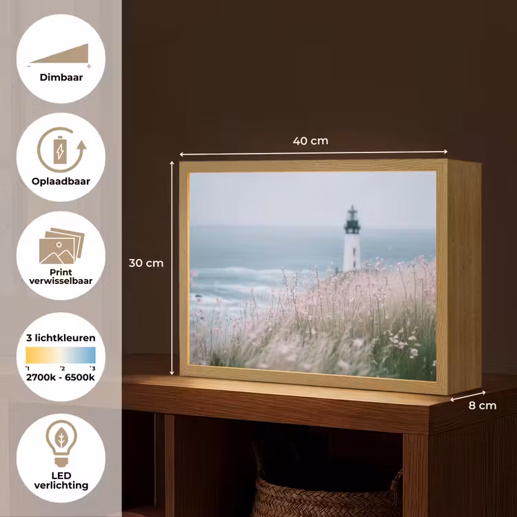 Lightbox - Wandlamp - Vuurtoren - Klif - Zee - Bloemen — 10
