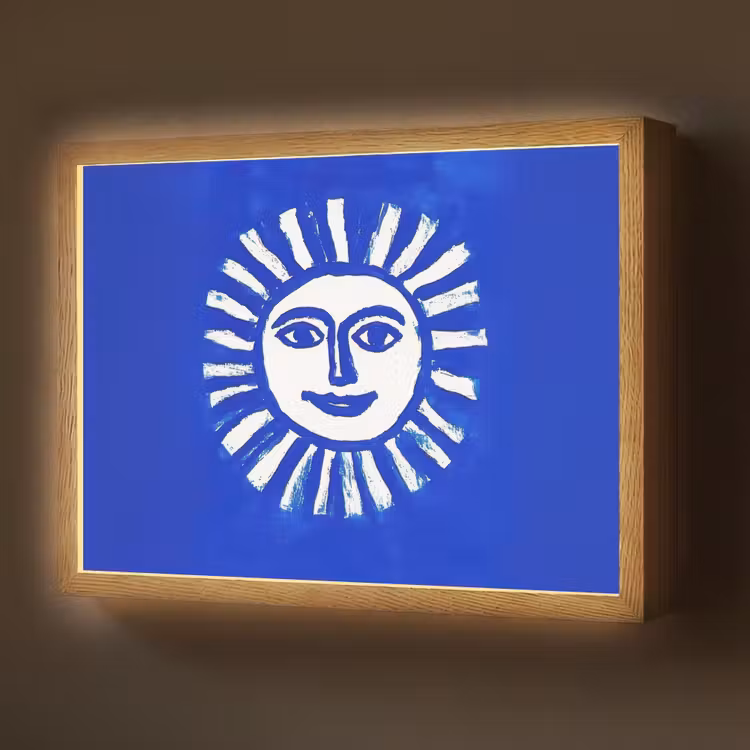 Lightbox - Wandlamp - Zon - Gezicht - Penseelstructuur - Blauw — 1