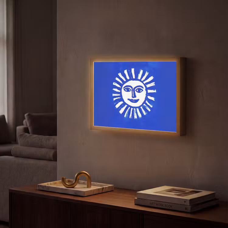 Lightbox - Wandlamp - Zon - Gezicht - Penseelstructuur - Blauw — 2