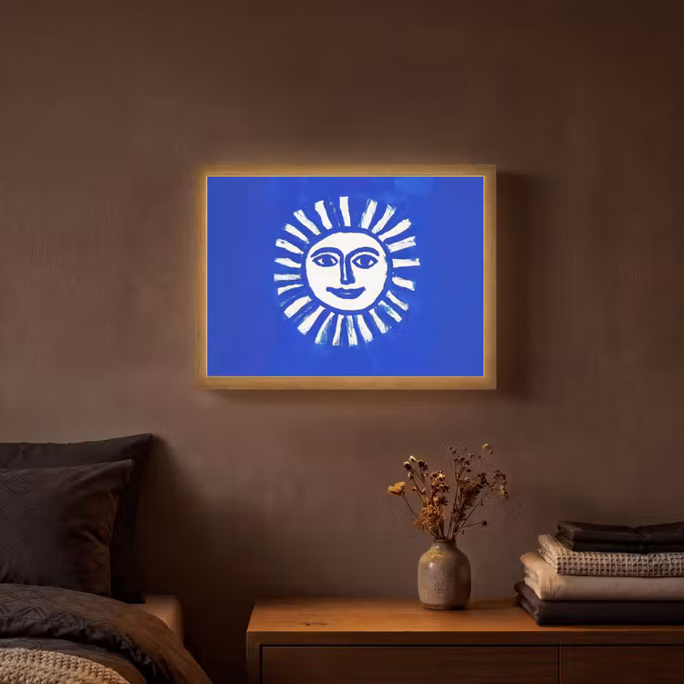 Lightbox - Wandlamp - Zon - Gezicht - Penseelstructuur - Blauw — 3