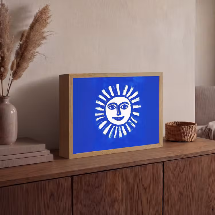 Lightbox - Wandlamp - Zon - Gezicht - Penseelstructuur - Blauw — 4