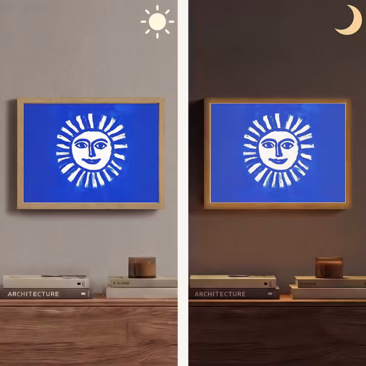Lightbox - Wandlamp - Zon - Gezicht - Penseelstructuur - Blauw — 6