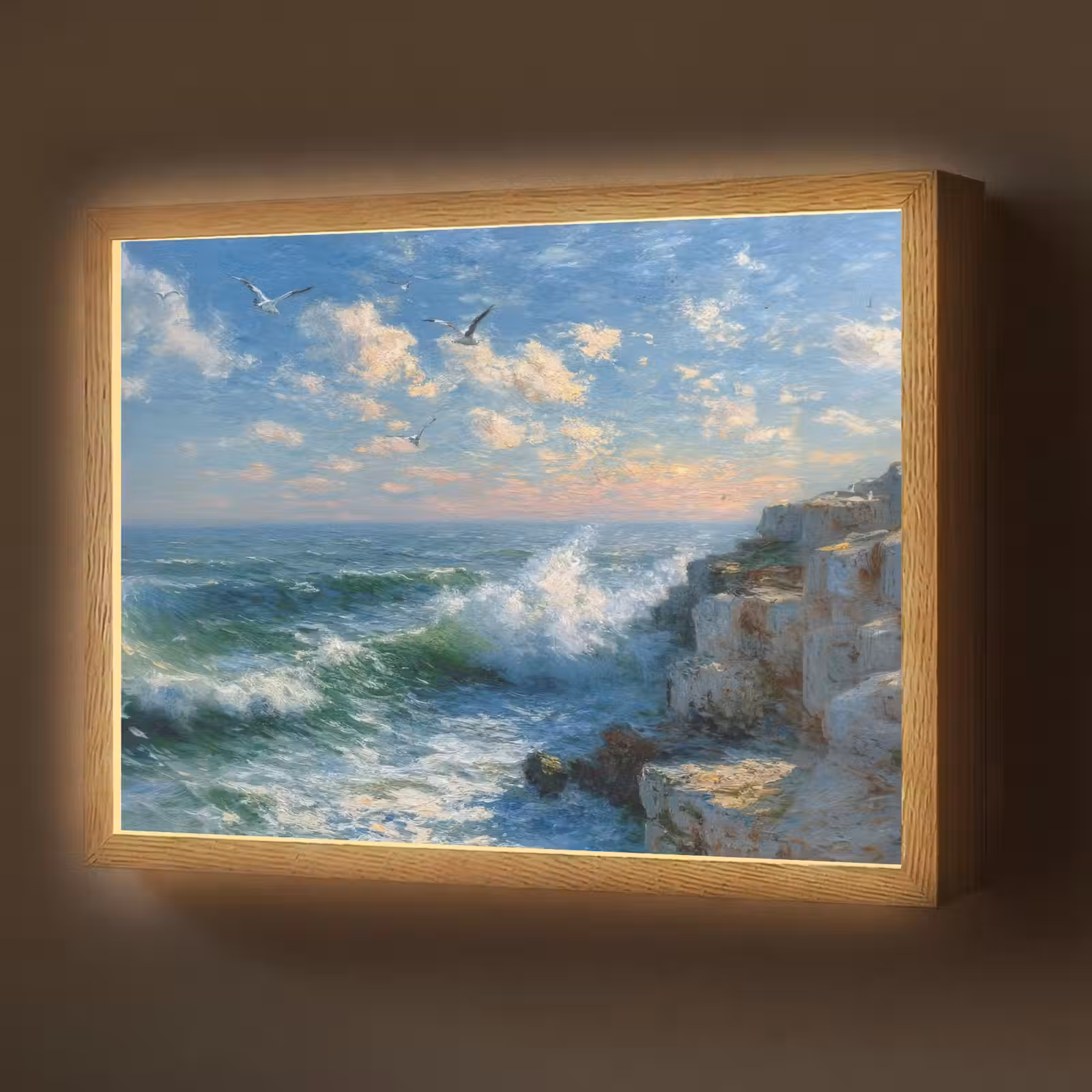 Lightbox - Wandlamp - Zee - Golven - Rotsen - Meeuwen — 1