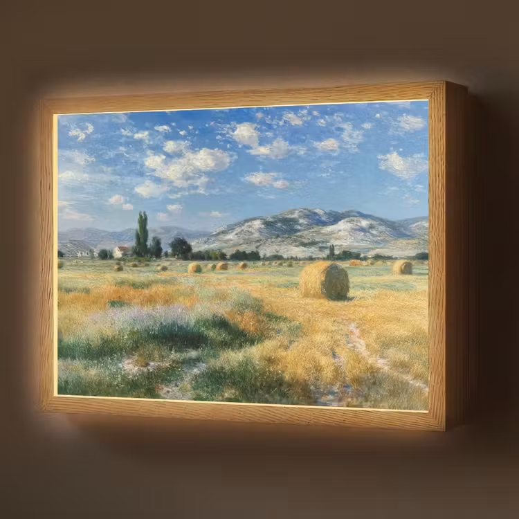 Lightbox - Wandlamp - Landschap - Strobalen - Bergen - Wolken — 1