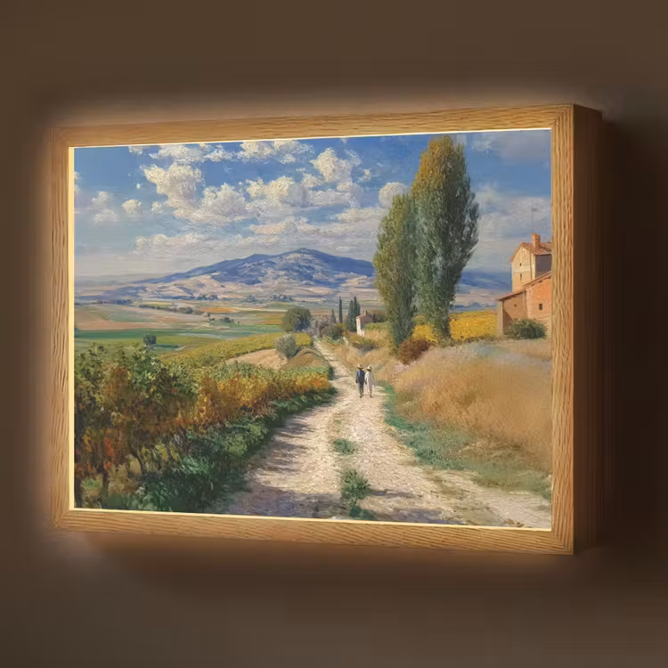 Lightbox - Wandlamp - Mensen - Wandelen - Zandpad - Velden — 1