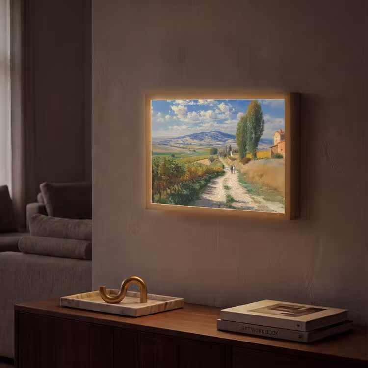 Lightbox - Wandlamp - Mensen - Wandelen - Zandpad - Velden — 2