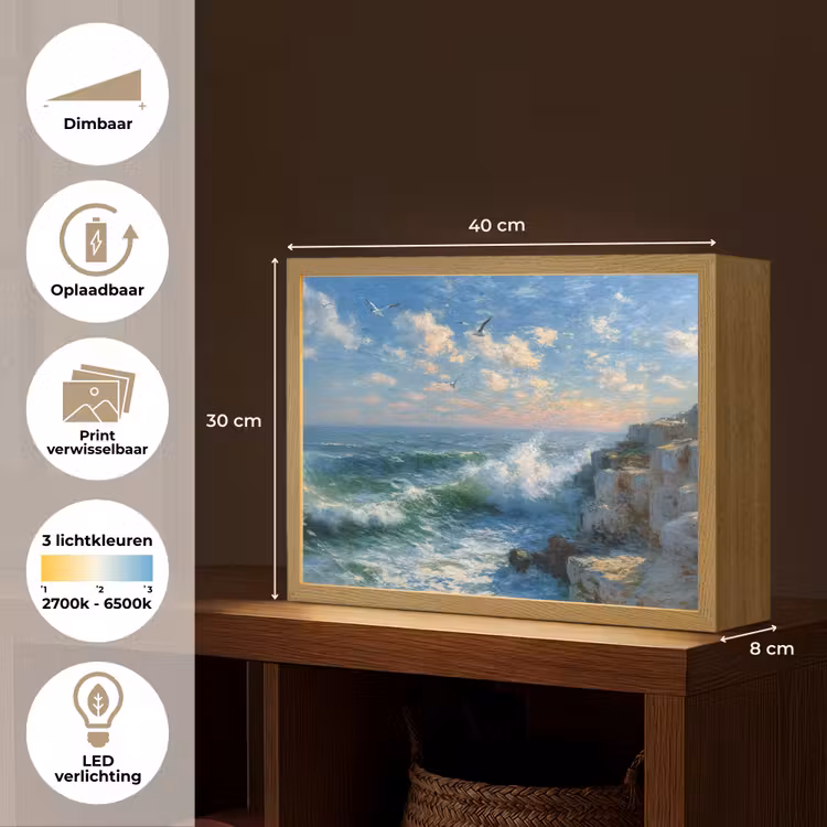 Lightbox - Wandlamp - Zee - Golven - Rotsen - Meeuwen — 10