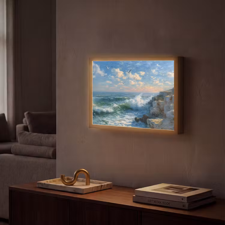 Lightbox - Wandlamp - Zee - Golven - Rotsen - Meeuwen — 2