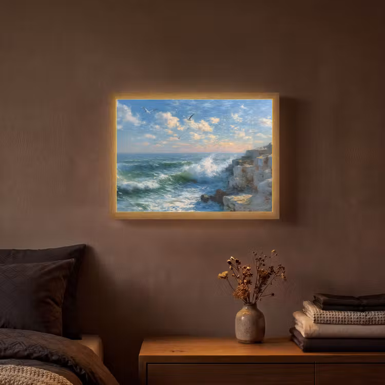 Lightbox - Wandlamp - Zee - Golven - Rotsen - Meeuwen — 3