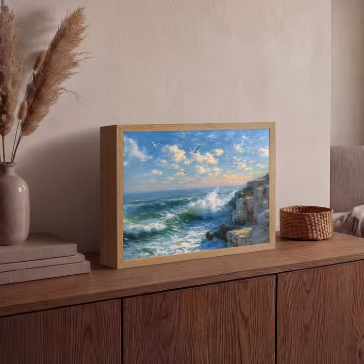 Lightbox - Wandlamp - Zee - Golven - Rotsen - Meeuwen — 4