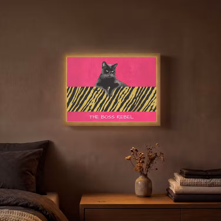Lightbox - Wandlamp - Kat - Baas - Roze - Tijgerprint — 3