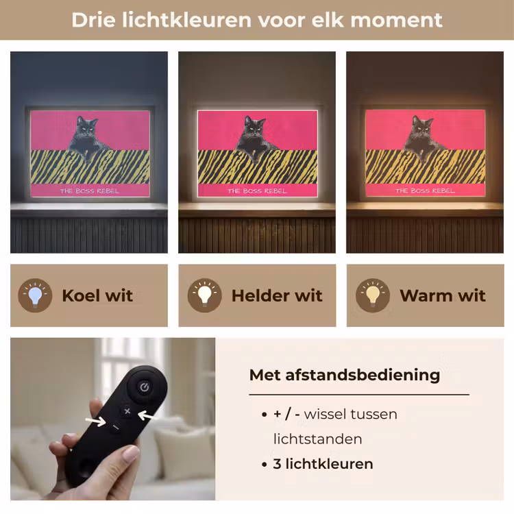 Lightbox - Wandlamp - Kat - Baas - Roze - Tijgerprint — 8