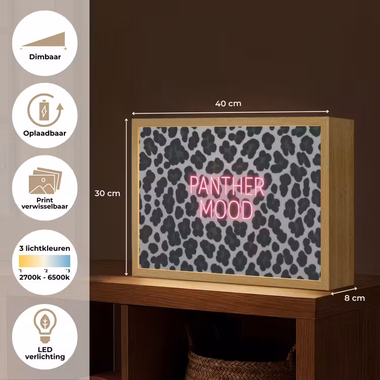 Lightbox - Wandlamp - Panterprint - Zwart - Neonletters - Roze — 10