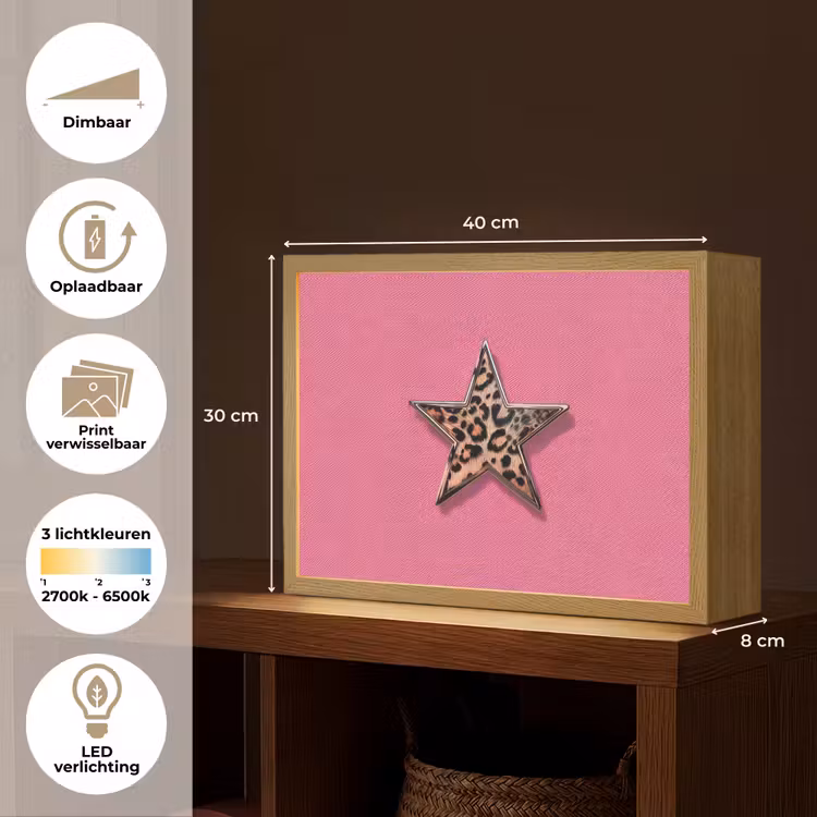 Lightbox - Wandlamp - Ster - Luipaard - Print - Roze — 10