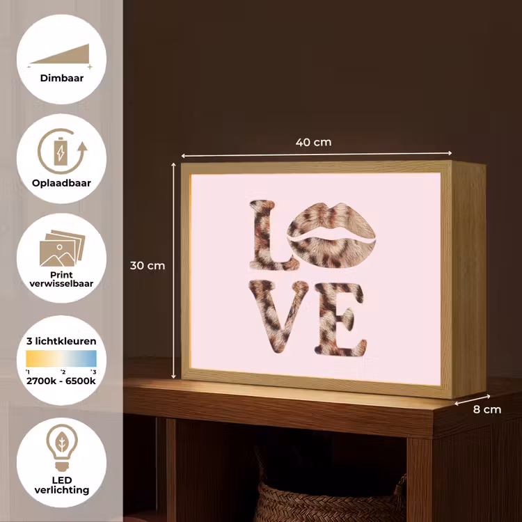 Lightbox - Wandlamp - Tekst - Love - Pantervacht - Lichtroze — 10