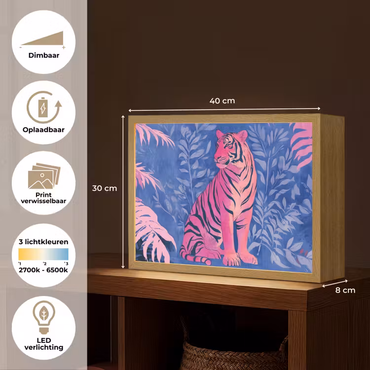 Lightbox - Wandlamp - Tijger - Roze - Bladeren - Jungle — 10