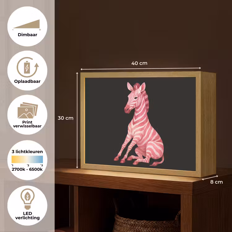 Lightbox - Wandlamp - Zebra - Roze - Gestreept — 10