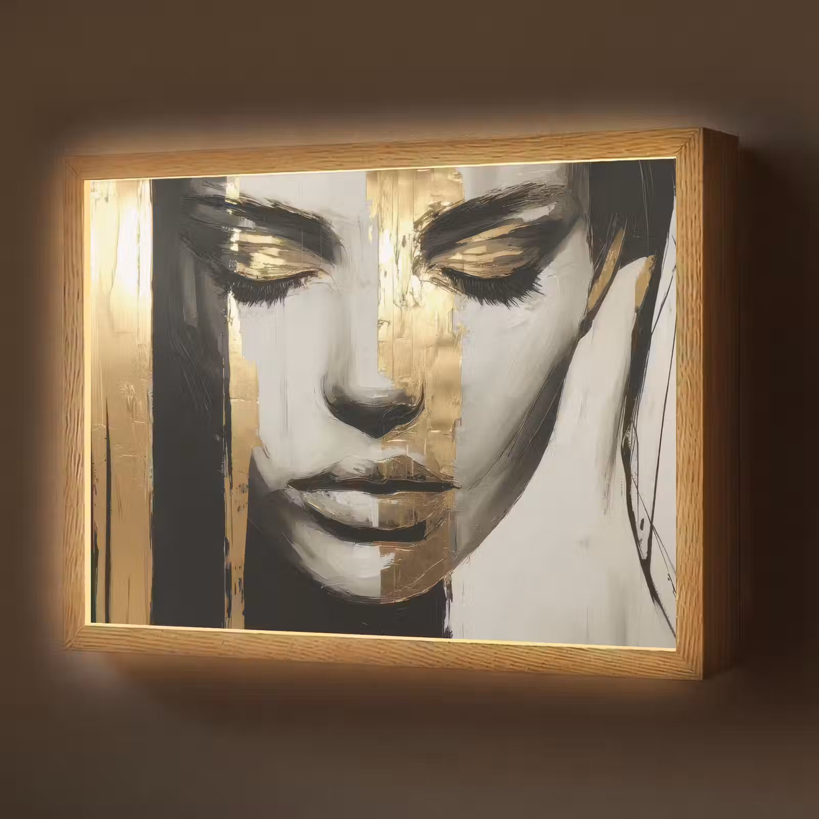 Lightbox - Wandlamp - Ogen - Gezicht - Goud - Strepen — 1