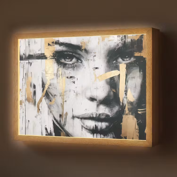 Lightbox - Wandlamp - Portret - Vrouw - Penseelstreken - Goud — 1