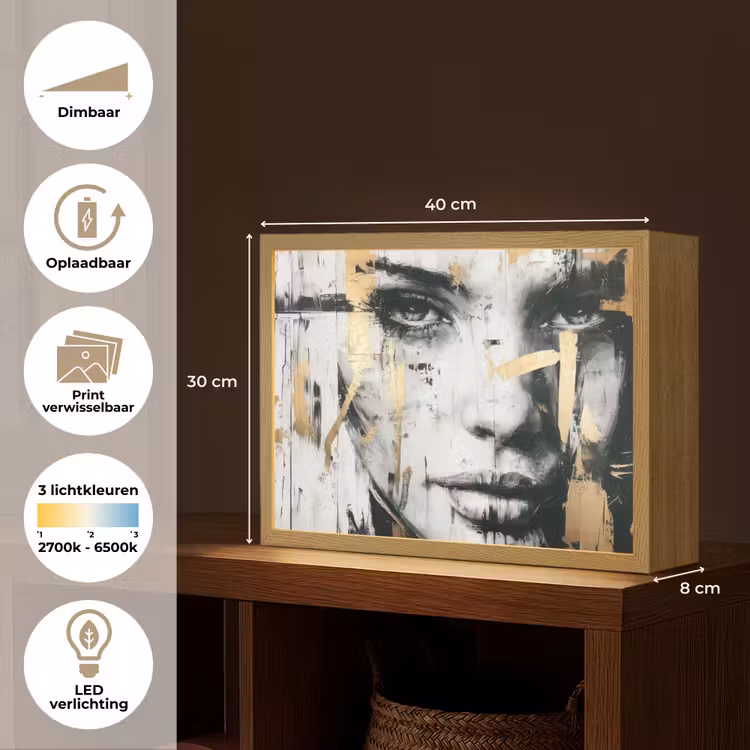 Lightbox - Wandlamp - Portret - Vrouw - Penseelstreken - Goud — 10