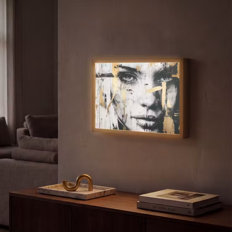 Lightbox - Wandlamp - Portret - Vrouw - Penseelstreken - Goud — 2