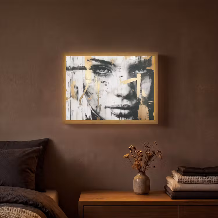 Lightbox - Wandlamp - Portret - Vrouw - Penseelstreken - Goud — 3