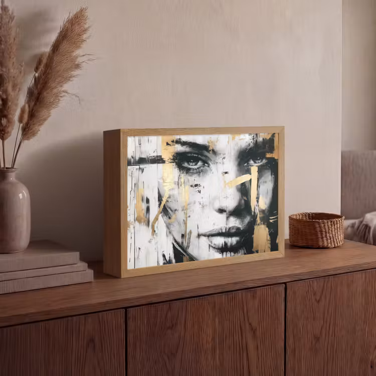 Lightbox - Wandlamp - Portret - Vrouw - Penseelstreken - Goud — 4