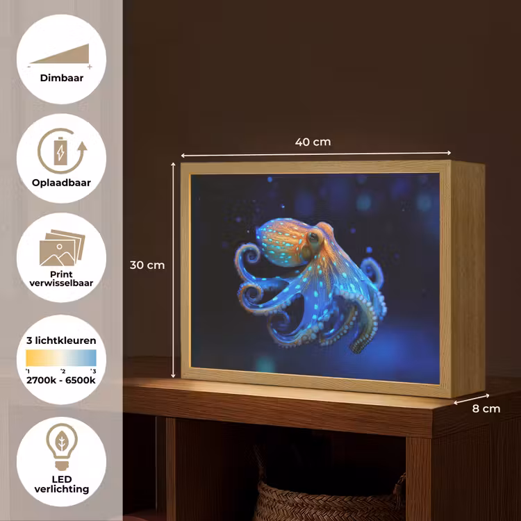 Lightbox - Wandlamp - Octopus - Stippen - Blauw - Zee — 10