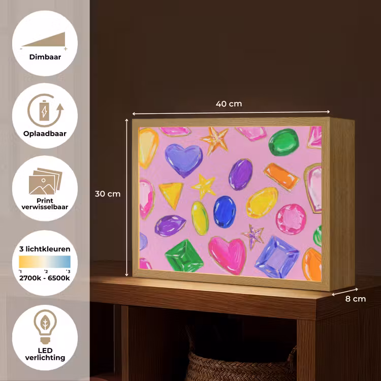 Lightbox - Wandlamp - Edelstenen - Vormen - Hartje - Kleurrijk — 10