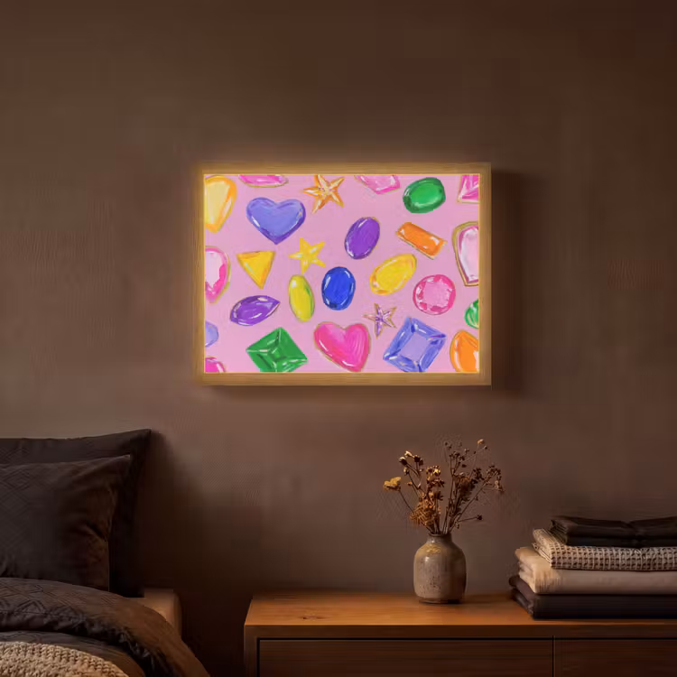 Lightbox - Wandlamp - Edelstenen - Vormen - Hartje - Kleurrijk — 3