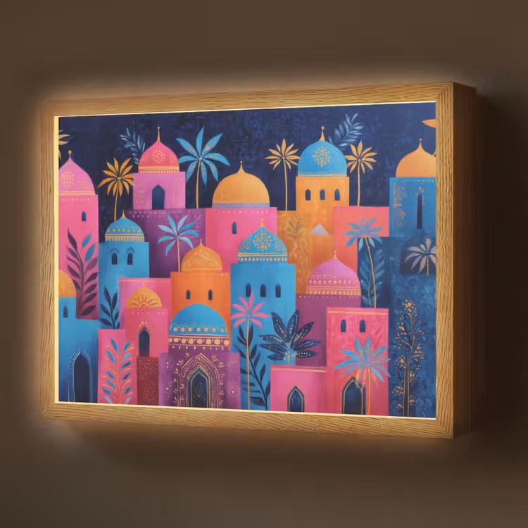 Lightbox - Wandlamp - Kleurrijke gebouwen - Avondlicht - Islamitisch — 1