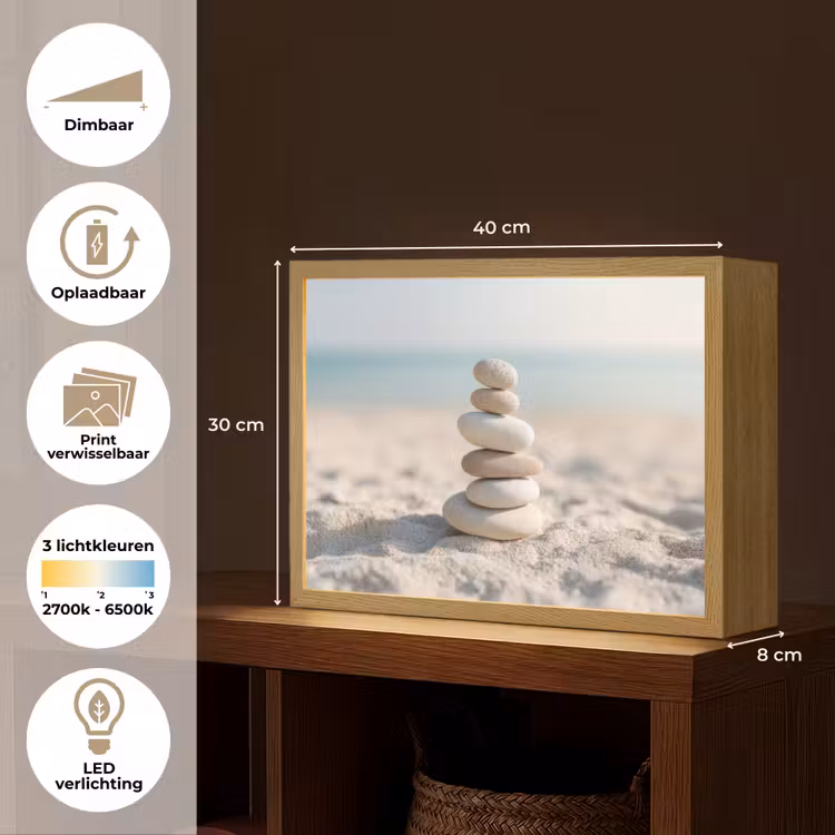 Lightbox - Wandlamp - Stenen - Stapel - Zand - Zee — 10