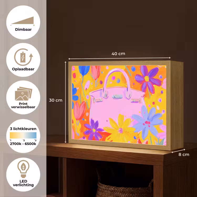 Lightbox - Wandlamp - Tas - Roze - Bloemen — 10
