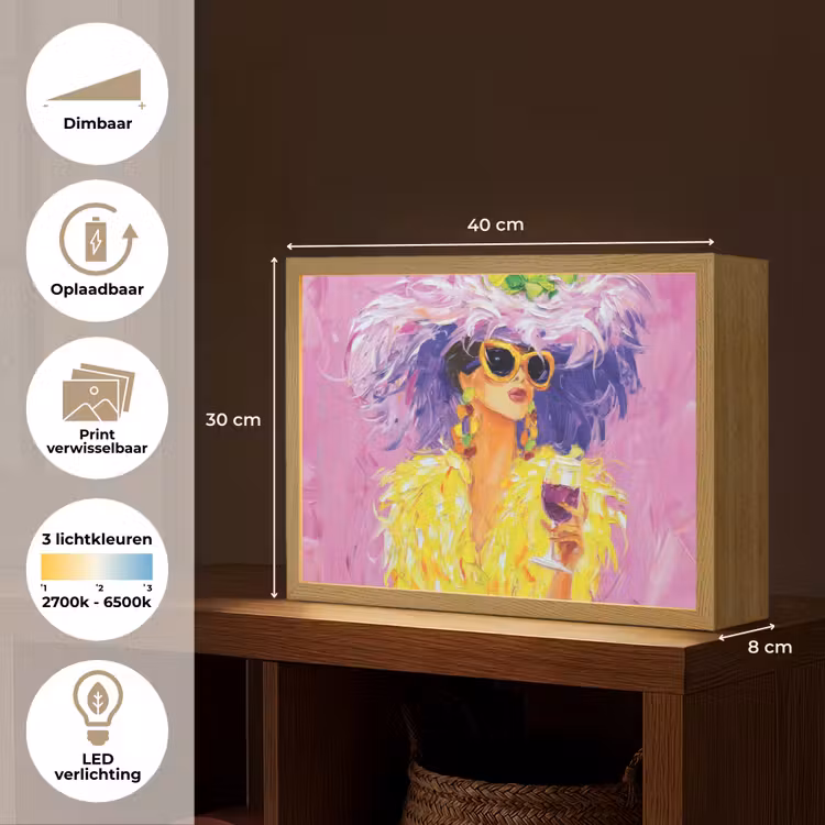 Lightbox - Wandlamp - Zonnebril - Vrouw - Jas - Veren — 10
