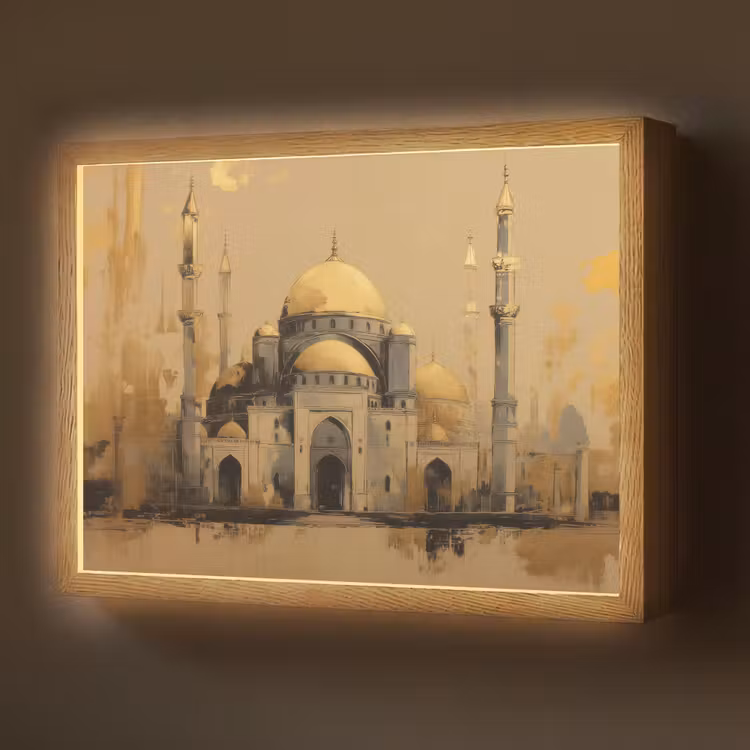 Lightbox - Wandlamp - Goud - Abstracte penseelstreken - Moskee — 1