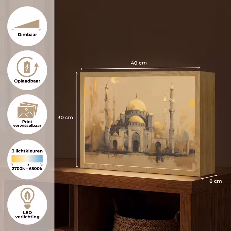 Lightbox - Wandlamp - Goud - Abstracte penseelstreken - Moskee — 10