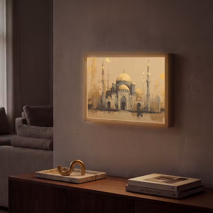 Lightbox - Wandlamp - Goud - Abstracte penseelstreken - Moskee — 2