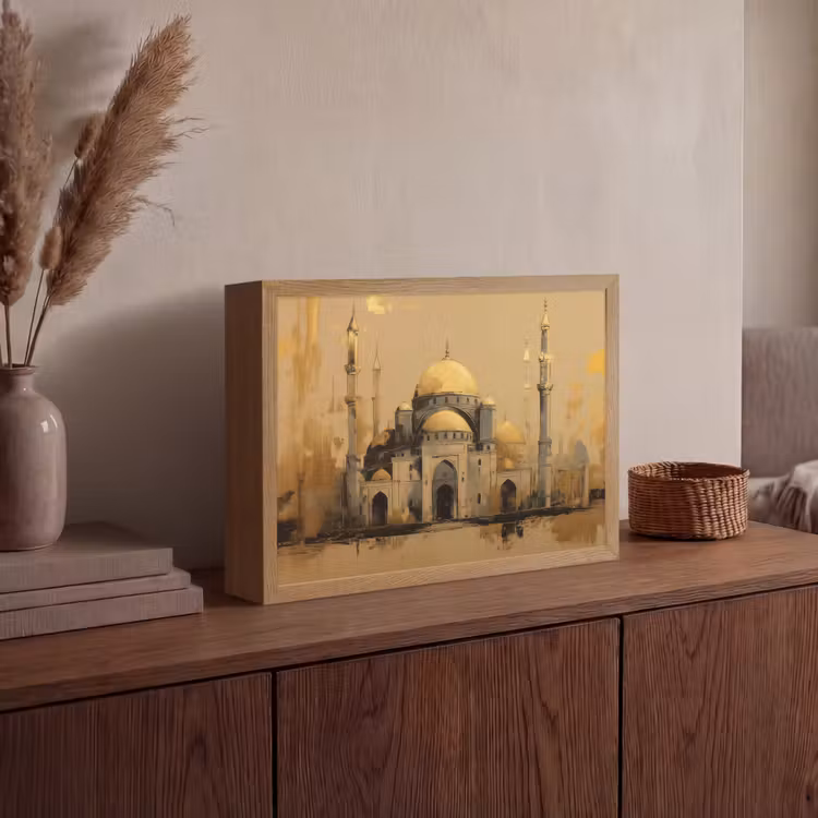 Lightbox - Wandlamp - Goud - Abstracte penseelstreken - Moskee — 4