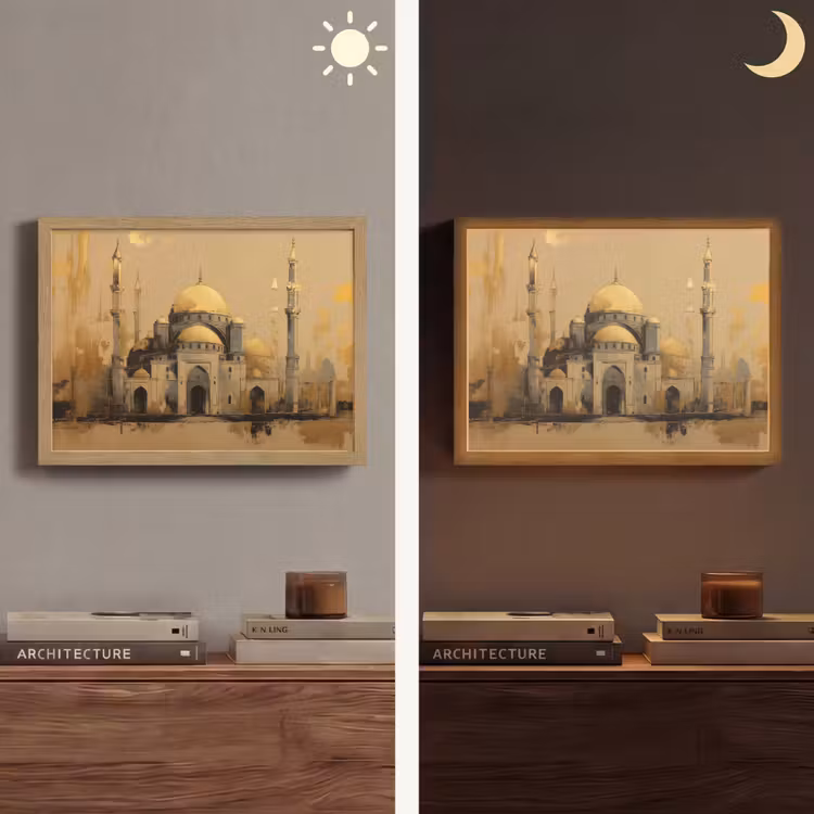 Lightbox - Wandlamp - Goud - Abstracte penseelstreken - Moskee — 6