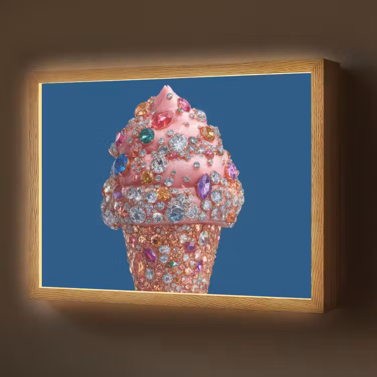 Lightbox - Wandlamp - Ijsje - Hoorntje - Steentjes - Blauw — 1
