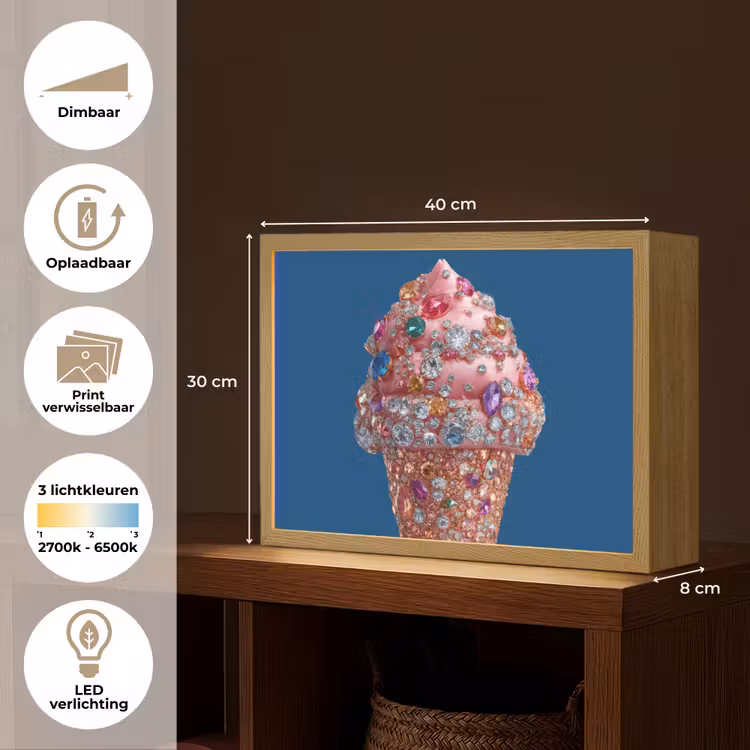 Lightbox - Wandlamp - Ijsje - Hoorntje - Steentjes - Blauw — 10