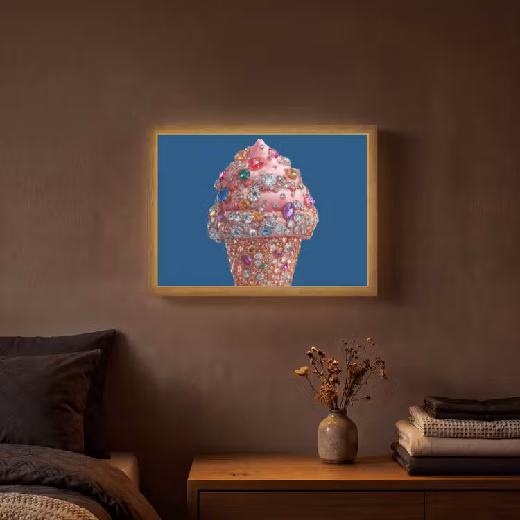 Lightbox - Wandlamp - Ijsje - Hoorntje - Steentjes - Blauw — 3