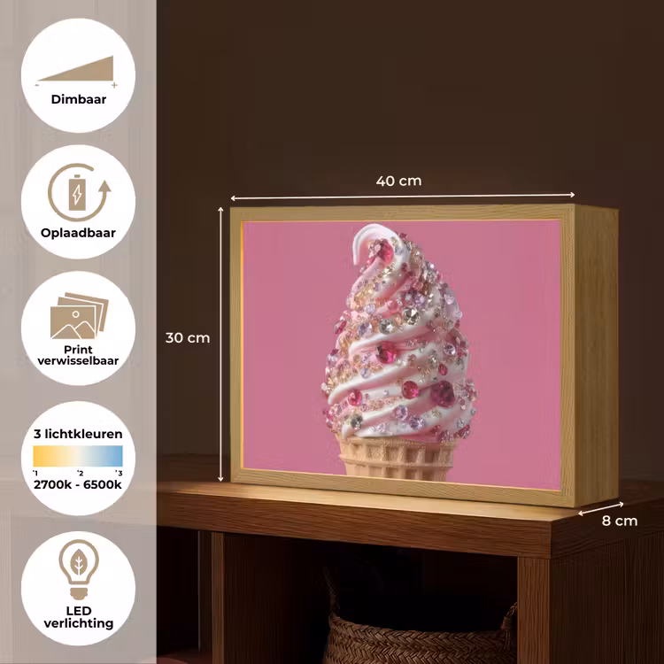 Lightbox - Wandlamp - Softijs - Edelstenen - Roze - Hoorntje — 10
