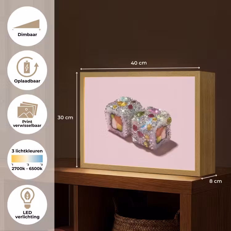 Lightbox - Wandlamp - Sushi - Rolletjes - Steentjes - Kleurrijk — 10
