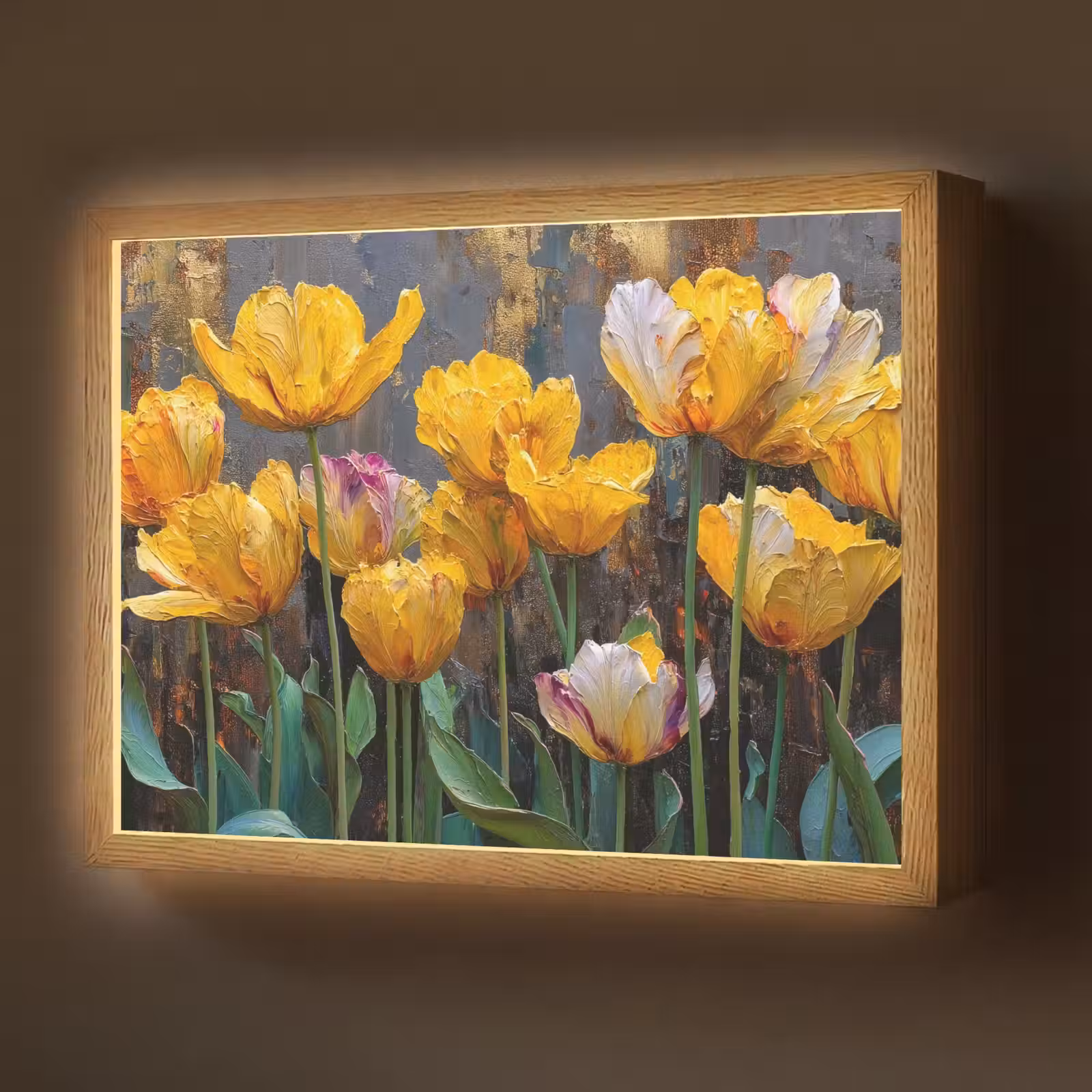 Lightbox - Wandlamp - Tulpen - Geel - Penseelstreken - Abstract — 1
