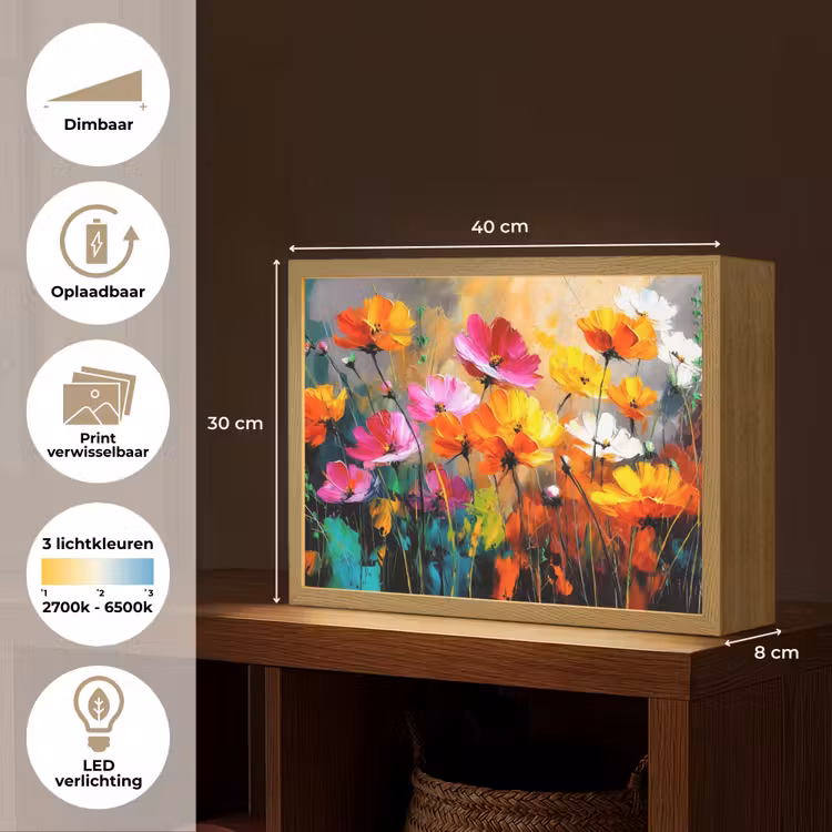 Lightbox - Wandlamp - Felgekleurd - Bloemblaadjes - Abstract — 10